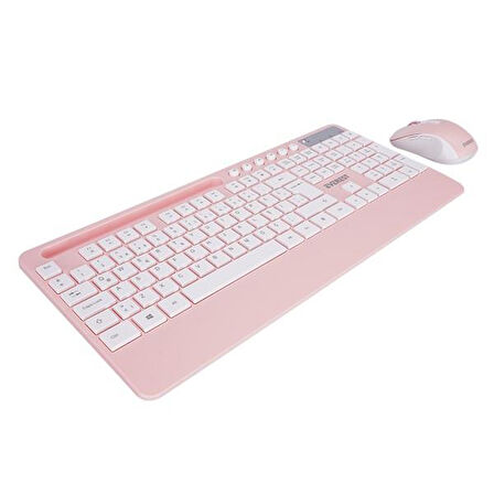 Everest KM-9676 Kablosuz Beyaz/Pempe Multimedya Tablet-Telefon Standlı Klavye + Mouse Set