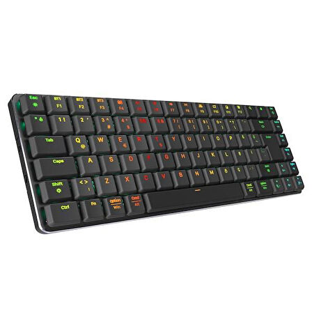RAMPAGE W-GRANITE Siyah/Gri Low Profile BLUE SWITCH Q RGB Kablosuz+ BT Mekanik Gaming Oyuncu Klavye