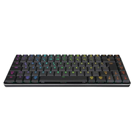 RAMPAGE W-GRANITE Siyah/Gri Low Profile BLUE SWITCH Q RGB Kablosuz+ BT Mekanik Gaming Oyuncu Klavye