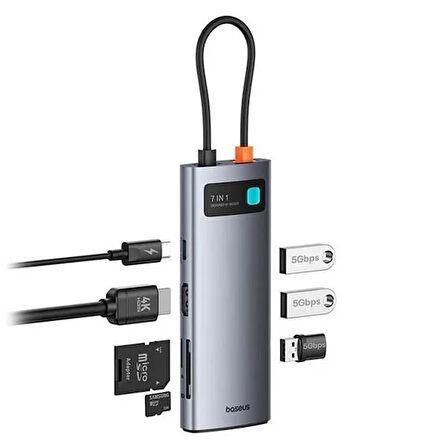 BASEUS STARJOY GRI 7IN1 MULTIFONKSIYONEL HUB ADAPTÖR B00030708811-00