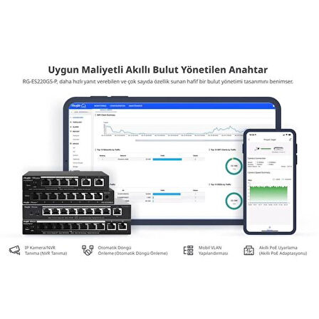 RUIJIE REYEE 16port RG-ES220GS-P GIGABIT 2-UPLINK 2-SFP 250W YÖNETİLEBİLİR POE SWITCH