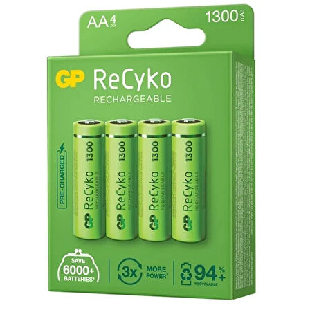 Gp Recyko 1300 NI-Mh R6 Şarjlı AA 4'lü Kalem Pil