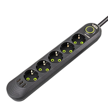 Vea VA-21561 5'li 3 USB'li 1.5 Metre Akım Korumalı Priz Siyah