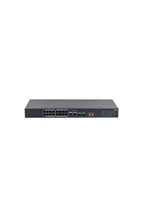 DAHUA S3218-16ET-135, 16 Port, Megabit, PoE 135W, 2 Port GigaBit Uplink, 2 Port GigaBit SFP, Longe Range 250Mt, Yönetilemez, Rack Mount Switch