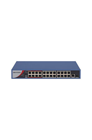 HIKVISION DS-3E0326P-E/M(B), 24 Port, MegaBit, PoE 250W, 1 Port GigaBit Uplink, 1 Port GigaBit SFP, Yönetilemez, Rack Mount Switch