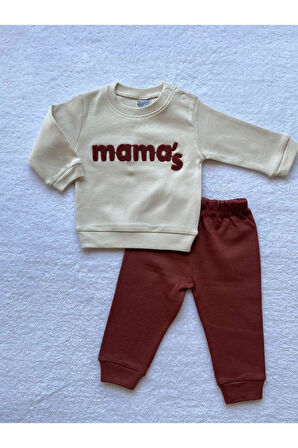 Erkek Bebek Mama's İşlemeli 2'li Sweatshirt ve Pantolon Takımı 4