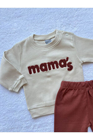 Erkek Bebek Mama's İşlemeli 2'li Sweatshirt ve Pantolon Takımı 4