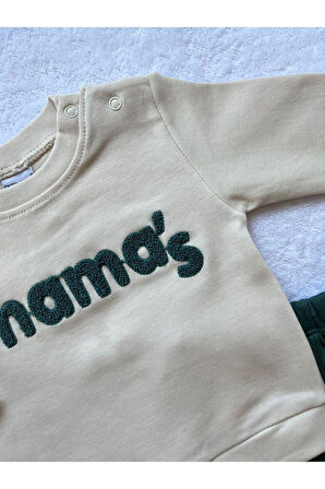 Erkek Bebek Mama's İşlemeli 2'li Sweatshirt ve Pantolon Takımı 4