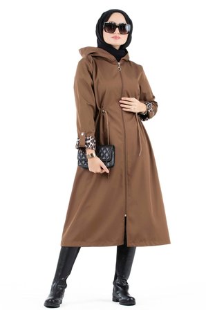 Leopar Detaylı Trençkot-Kahverengi