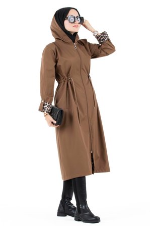 Leopar Detaylı Trençkot-Kahverengi