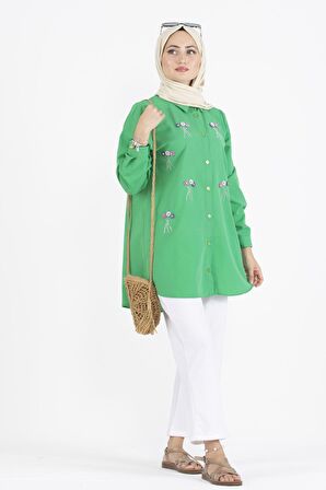 Boncuk İşlemeli Tunik-Yeşil