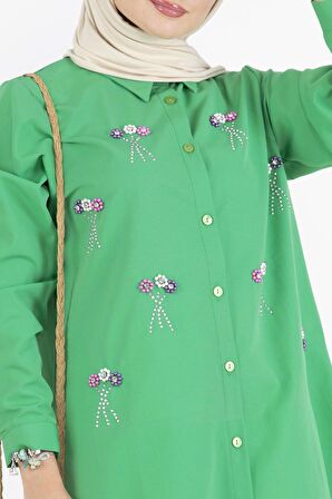 Boncuk İşlemeli Tunik-Yeşil