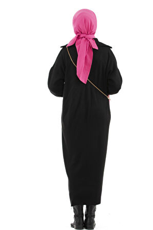 Fermuarlı Kamyoncu Yaka Triko Elbise-siyah