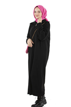 Fermuarlı Kamyoncu Yaka Triko Elbise-siyah