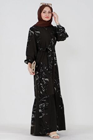 Zerda kuşaklı viskon elbise-Haki