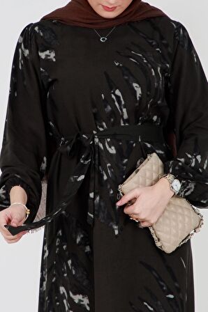 Zerda kuşaklı viskon elbise-Haki