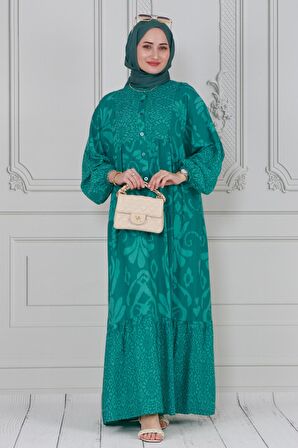 Otantik Robalı Tesettür Elbise-Mint Yeşili