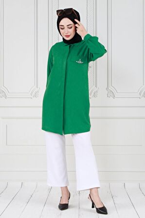Kapağı Taş Detaylı Tunik-Yeşil