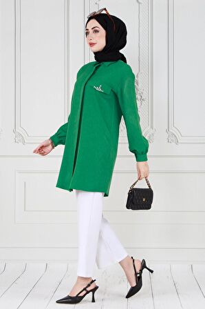 Kapağı Taş Detaylı Tunik-Yeşil