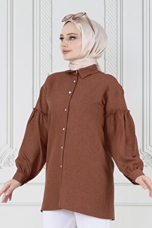 Kolu Fırfır Detaylı Tunik-Kahverengi