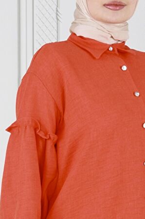 Kolu Fırfır Detaylı Tunik-Turuncu
