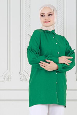 Kolu Fırfır Detaylı Tunik-Yeşil