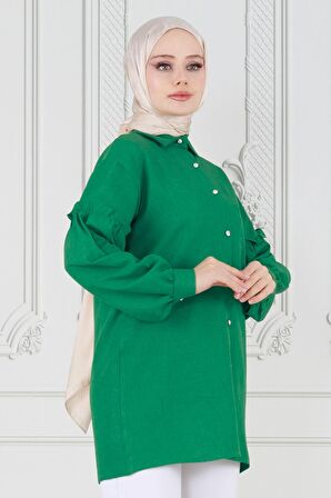 Kolu Fırfır Detaylı Tunik-Yeşil