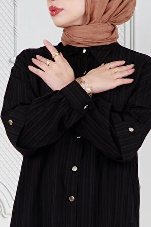 Kolu Kat Detaylı Tunik-Siyah