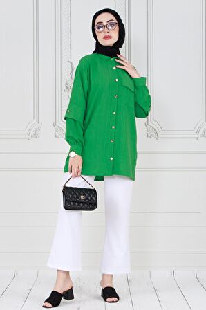 Kolu Kat Detaylı Tunik-Yeşil
