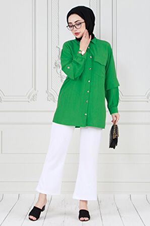 Kolu Kat Detaylı Tunik-Yeşil