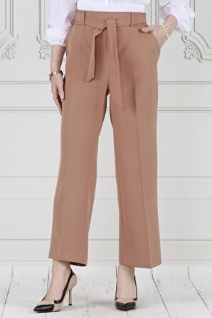 Beli Bağlamalı Bol Paça Pantolon-VİZON