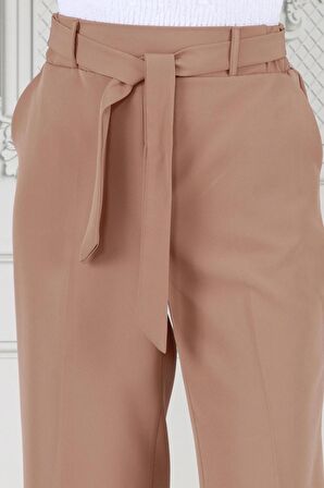 Beli Bağlamalı Bol Paça Pantolon-VİZON