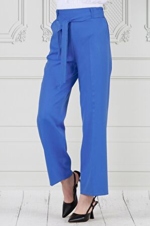 Beli Bağlamalı Bol Paça Pantolon-Mavi
