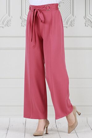 Halka Detay Bol Paça Pantolon-Pembe