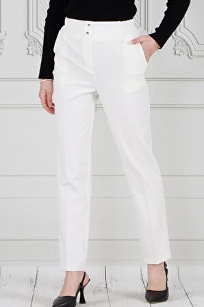 Cepli Dar Paça Pantolon-Beyaz