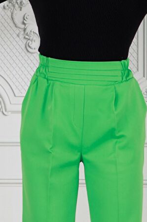 Kemeri Kat Detaylı Dar Paça Pantolon-Yeşil