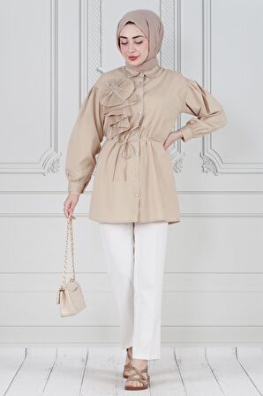İnci Çakım Fırfırlı Tunik-Bej