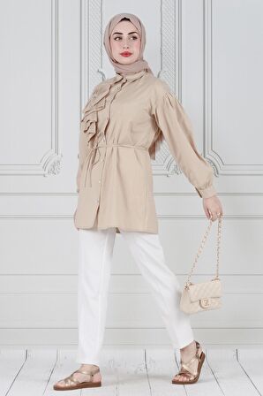 İnci Çakım Fırfırlı Tunik-Bej