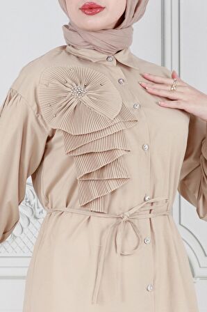 İnci Çakım Fırfırlı Tunik-Bej