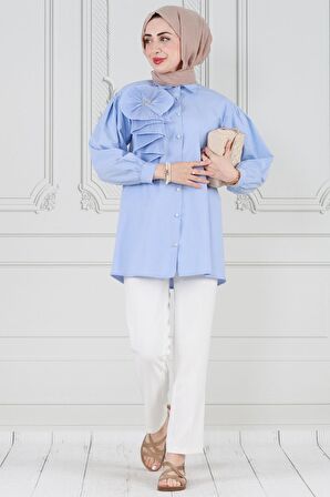 İnci Çakım Fırfırlı Tunik-Bebe mavi