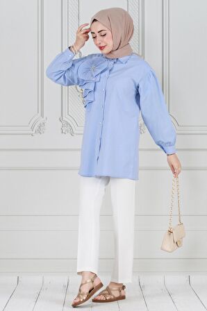 İnci Çakım Fırfırlı Tunik-Bebe mavi
