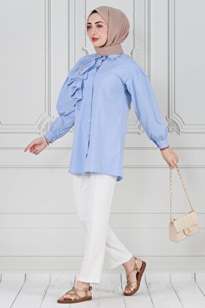 İnci Çakım Fırfırlı Tunik-Bebe mavi