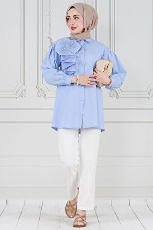 İnci Çakım Fırfırlı Tunik-Bebe mavi