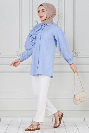 İnci Çakım Fırfırlı Tunik-Bebe mavi