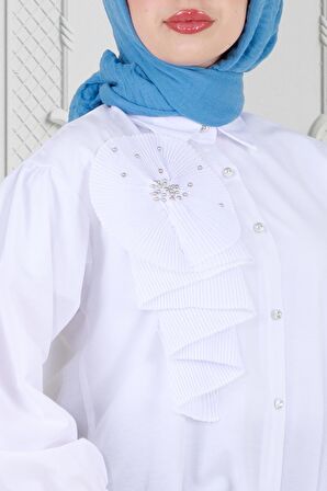 İnci Çakım Fırfırlı Tunik-Beyaz