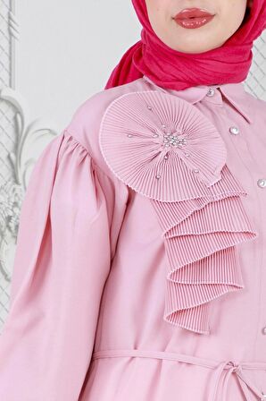 İnci Çakım Fırfırlı Tunik-Pembe