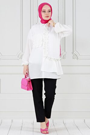 Fırfırlı Prenses Tunik-Beyaz