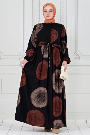 Gizli Düğmeli Dijital Baskı Viscon Elbise-VİZON