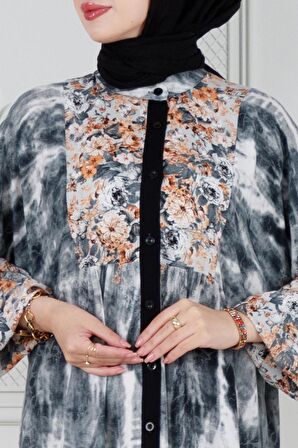 Robalı Manolya Viskon Elbise-Siyah