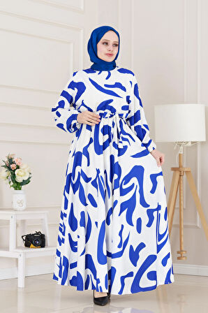 Geometrik Desenli elbise-Beyaz